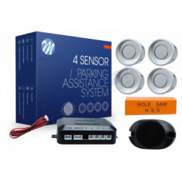 Kit de sensores de aparcamiento con zumbador, sensores plateados