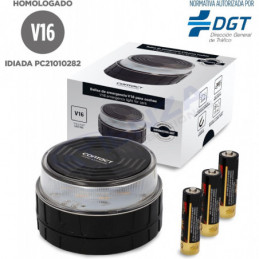 ➡ CONTACT - Baliza V16 de emergencia homologada por la DGT, Visibilidad 360º, Incluye 3 Pilas AA
