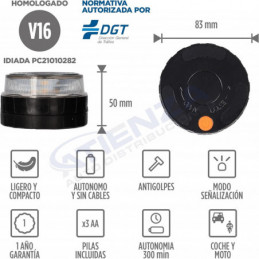 ➡ CONTACT - Baliza V16 de emergencia homologada por la DGT, Visibilidad 360º, Incluye 3 Pilas AA