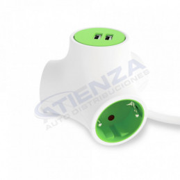 ➡ Enchufe modular Molecule ATZ: 3 tomas, 2 puertos USB-A, cable de 1,4m, obturador de seguridad, color verde