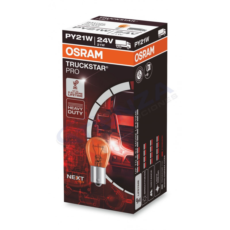 ➡ Lámpara halógena Osram -TRUCKSTAR PRO NextGen +120% BAU15s 24V 21W