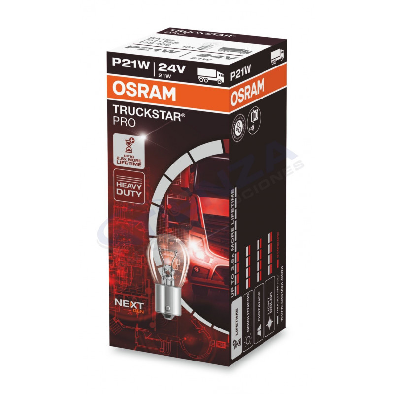 ➡ Lámpara halógena Osram TRUCKSTAR PRO NextGen +120% BA15s 24V 21W