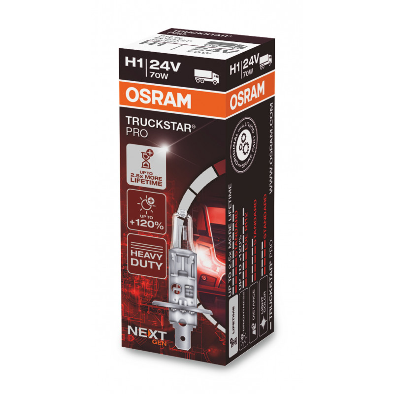 Potente rendimiento: Halogen OSRAM TRUCKSTAR PRO NextGen +120% P14,5s 2 💡